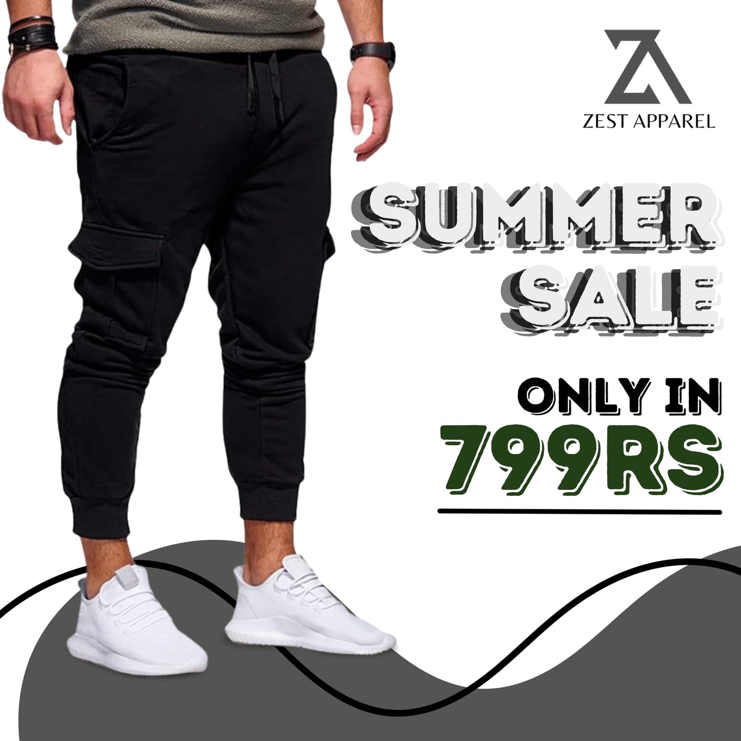 Casual Cargo Trouser For Men-Black