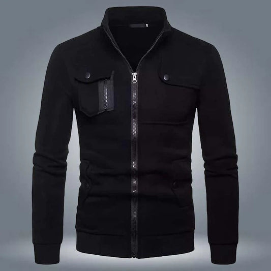 Black Zipper Pocket Jacket For Men