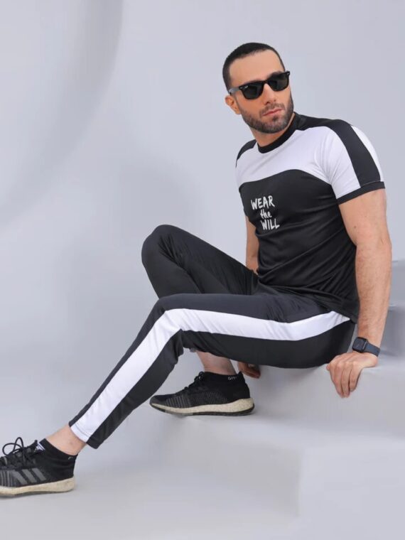 Black & White Printed Dry Fit Tracksuit For Men